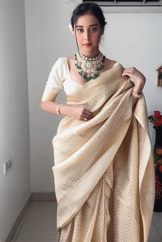 Demesne 1 Minute Ready To Wear Beige Kanjivaram Silk Saree