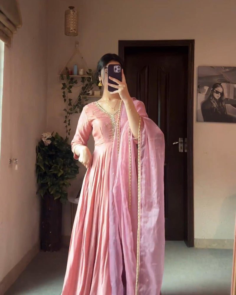 Designer Party Wear Peach Color Exclusive Gown