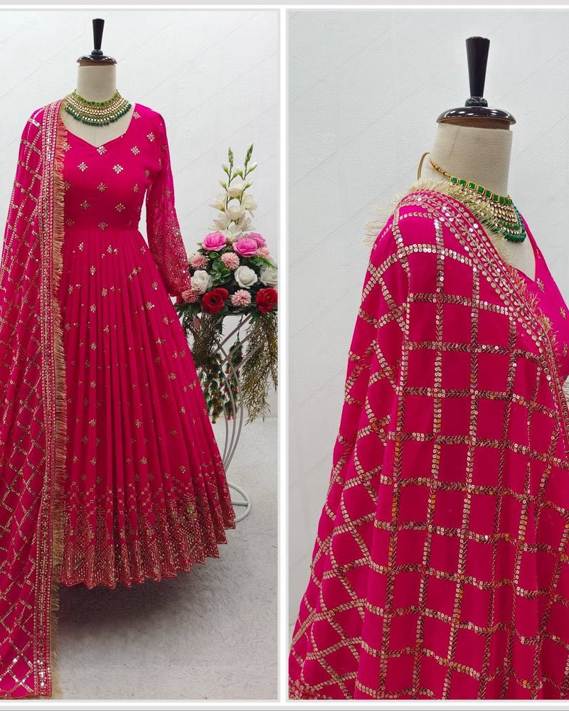Gorgeous Pink Color Sequence Work Anarkali Suit